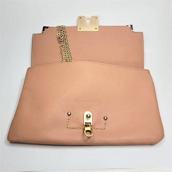PEACH Colored Satchel Crossbody Handbag with Gold tone Chain Strap- NEW! - Picture 4 of 7